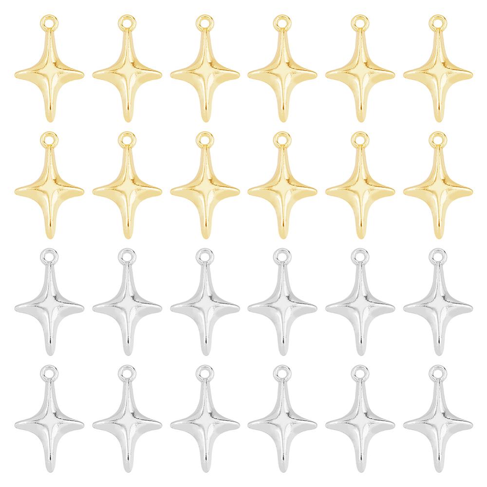 48Pcs 2 Colors Alloy Pendants Star Charm Platinum & Golden 19x12mm 24pcs/color
