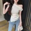 Pure Desire Style Spice Girl Sexy Slanted Shoulder Short-sleeved T-shirt Niche Fashion Design Sense Unique Irregular Top Ins