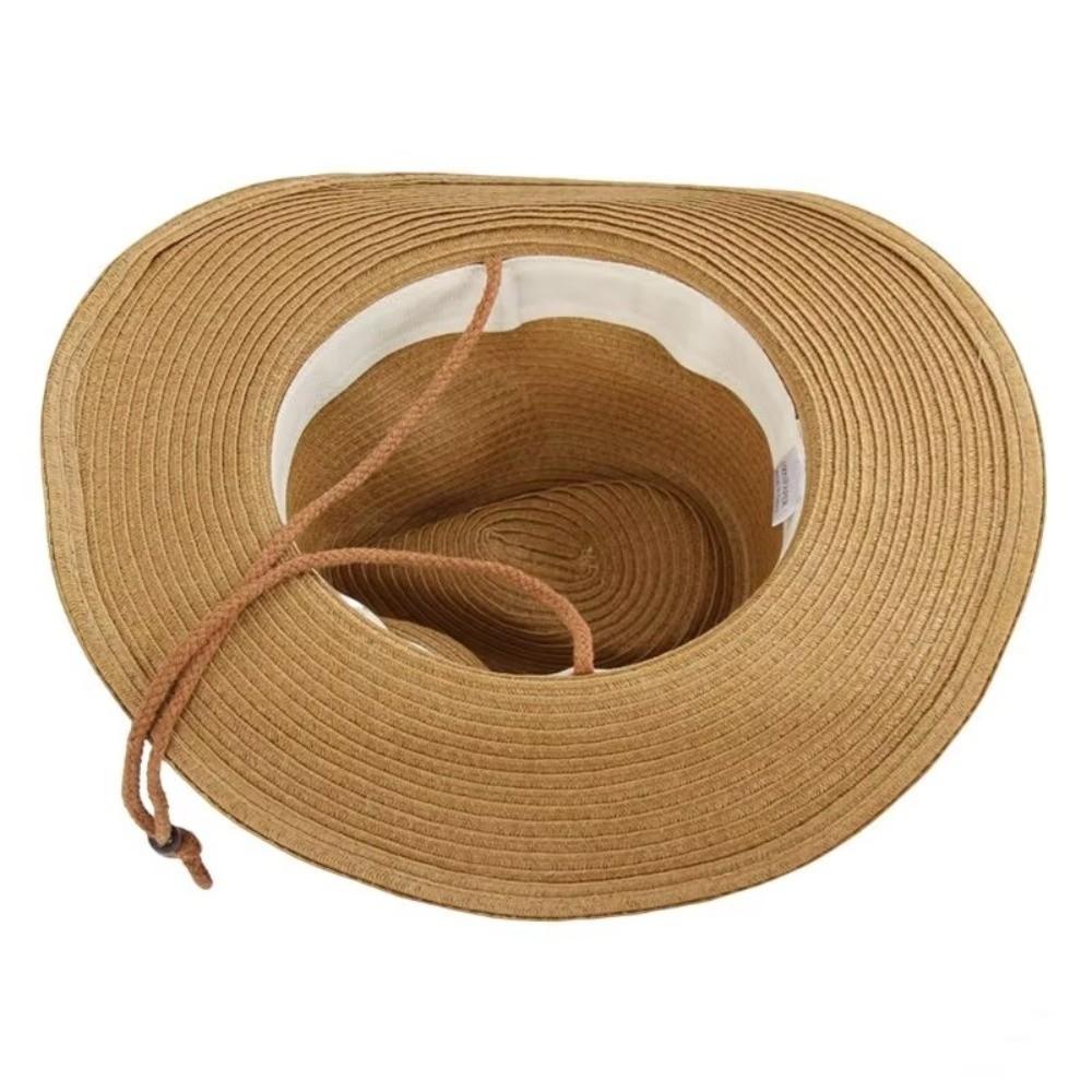 Wide Brim Western Cowboy Hat Breathable Straw Cap Fashion Beach Cap  Summer Travel