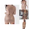 Women Hollow Out Sexy Long Belt Dress Jacket Featuring Knitted Sleeve Stylish Lingerie Dress
