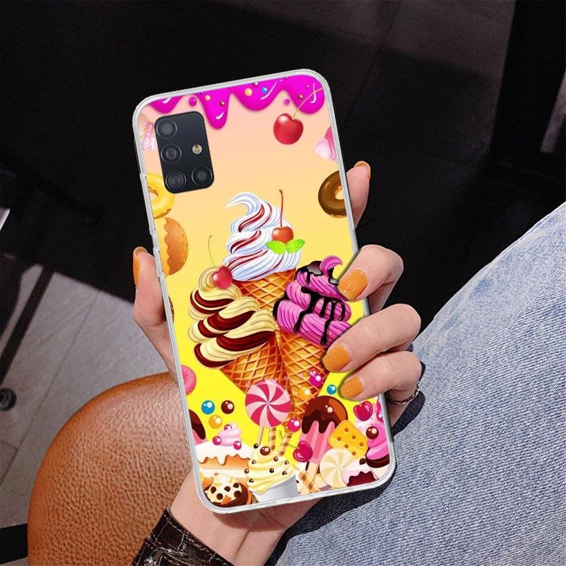Macaron Ice Cream Cake Doughnut Phone Case For Samsung Galaxy A52 A32 A22 A12 A51 A31 A50S A30S A20S A10S Note 20 Ultra 10 Plus