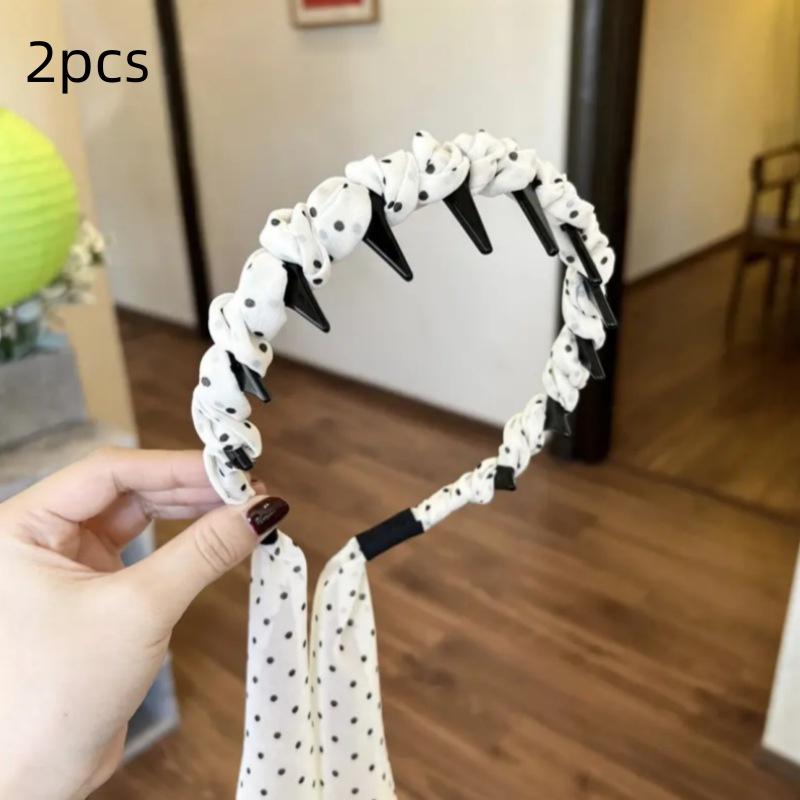 

2 шт. Модная нескользящая повязка на голову с точечной лентой, элегантный шарф, резинка для волос, универсальные плетеные аксессуары для волос для женщин, девушек