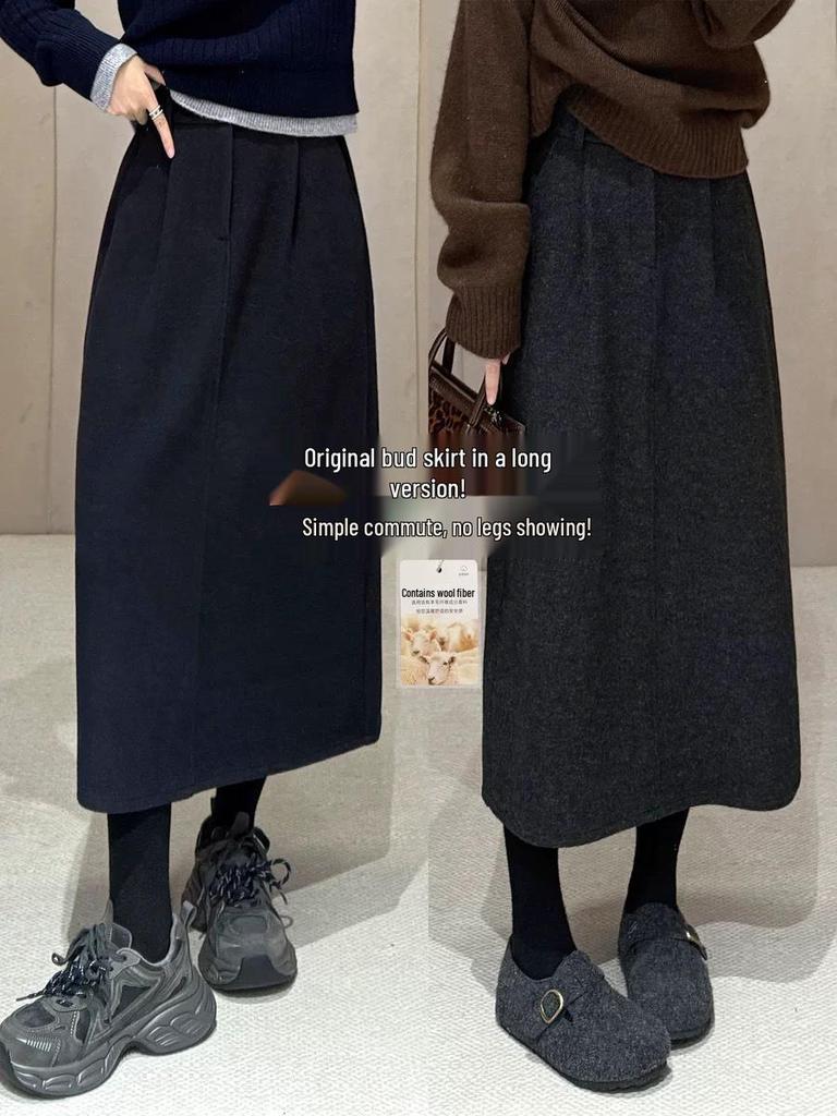 2025 A/W Korean Style Slimming Wool Skirt: Versatile Long Half Skirt for Women