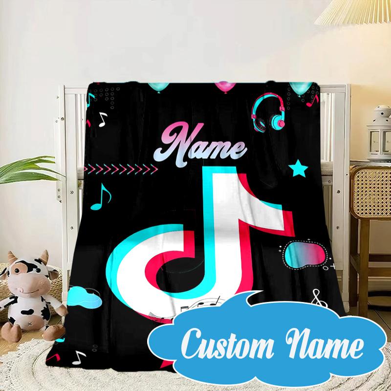 Custom Name Music Tik Celebration Blanket bed sofa Blanket Flannel Blanket for Camping, Hiking, Picnic Essentials,gift for Fan family