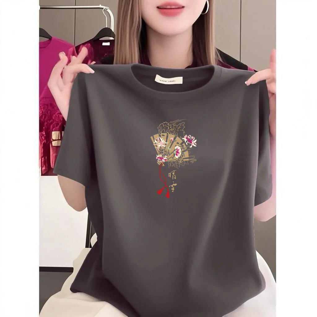 This Year’s Trendy Women's Printed Short-Sleeve Round Neck T-Shirt - Stylish, Youthful, Loose, Slimming, Casual Top