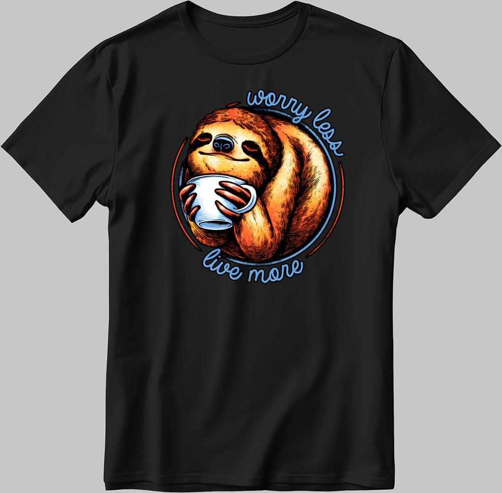 Worry Less Live More Lazy Animal Short Sleeve White-Black Men's / Women's N591