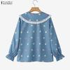 ZANZEA Women Casual Doll Collar Loose Long Sleeve Floral Blouse