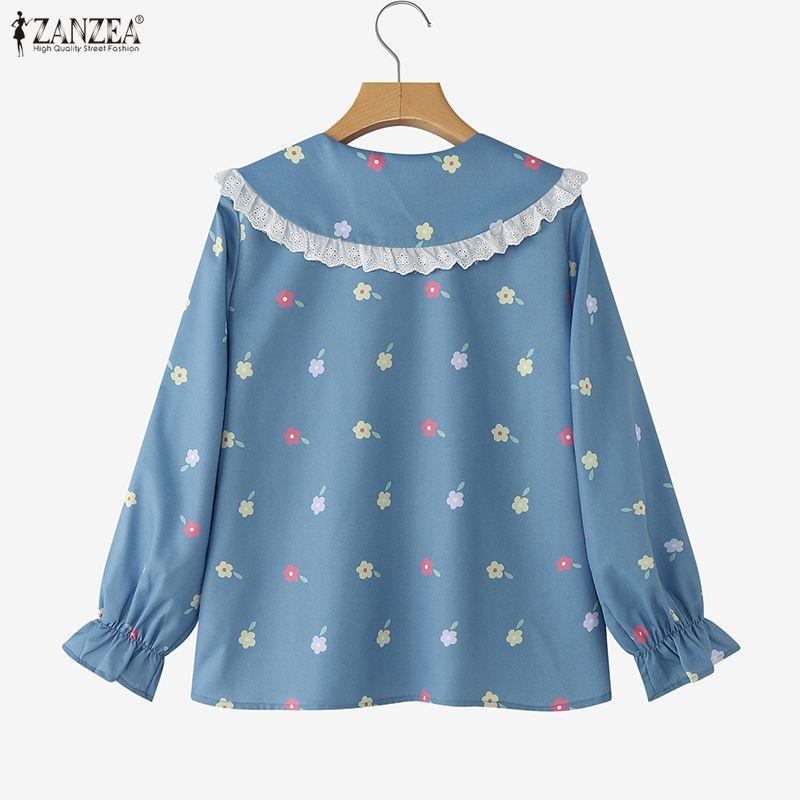 ZANZEA Women Casual Doll Collar Loose Long Sleeve Floral Blouse