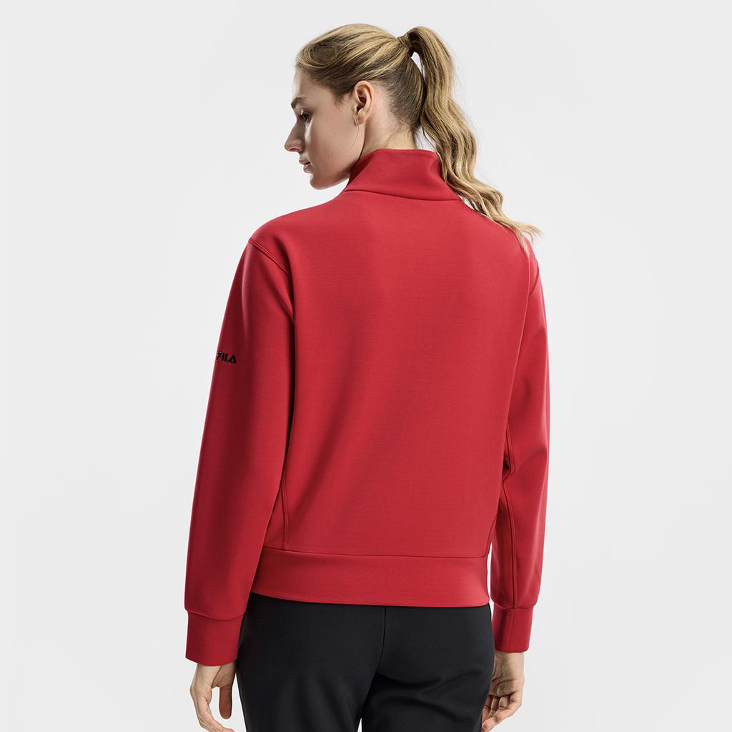 FILA Fitness Classic Simple Sports Training Casual Comfortable Versatile Half-Zip Knit Pullover Sweatshirt Women sweatshirt Hot-Red A11W611208FRD