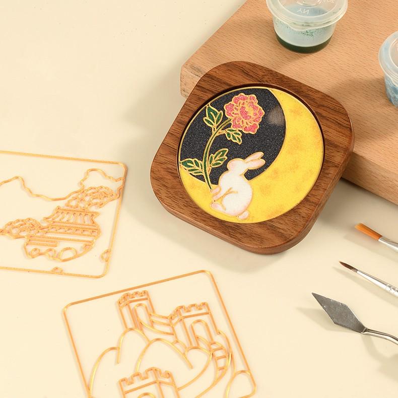 Cloisonné DIY Coaster Kit: Jingtailan No-Wire-Drawing, Chinese Style, Handmade Team Building Activity