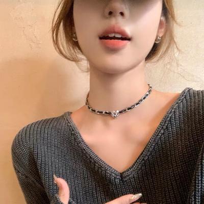 Love Choker Collarbone Chain High Sense Neck Strap Neck Chain Personality Versatile Temperament Leather Chain Splicing Neck Decoration Tide