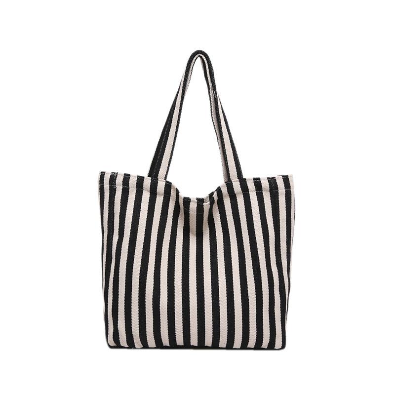 

Stylish Vintage Stripe Canvas Shoulder Bag Large Capacity Trendy Tote Bag For Everyday Use