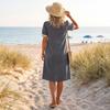 Ladies Casual Loose Bubble Sleeve Dress V Neck Mid Length Summer Dress Lightweight Comfortable Fabric Simple Design