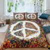 Boho Hippie Psychedelic Flowers Duvet Cover Colorful Peace Sign Bedding for Boys Girls Women Bedroom Decorative Rainbow Tie Dye