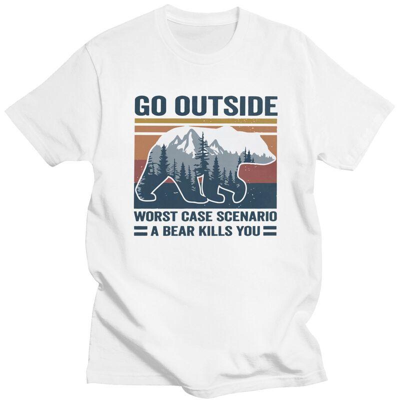 

Go Outside Worst Case Scenario A Bear Kills You T Shirt Men Short Sleeve Adventure Camping T-shirt Casual Tee Slim Fit Tshirt... S разноцветный