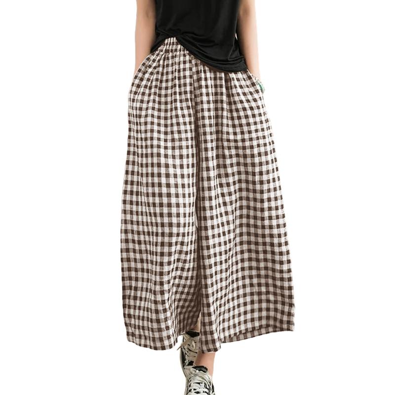 

ZANZEA Женские повседневные брюки с эластичной талией, свободные летние брюки в клетку 5XL коричневый