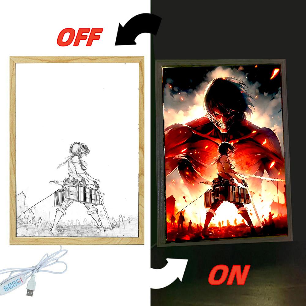 

Attack on Titan Anime Figure Light Painting Photo Frame Levi Mikasa Action Collection Led Night Light Xmas Children Gifts USB