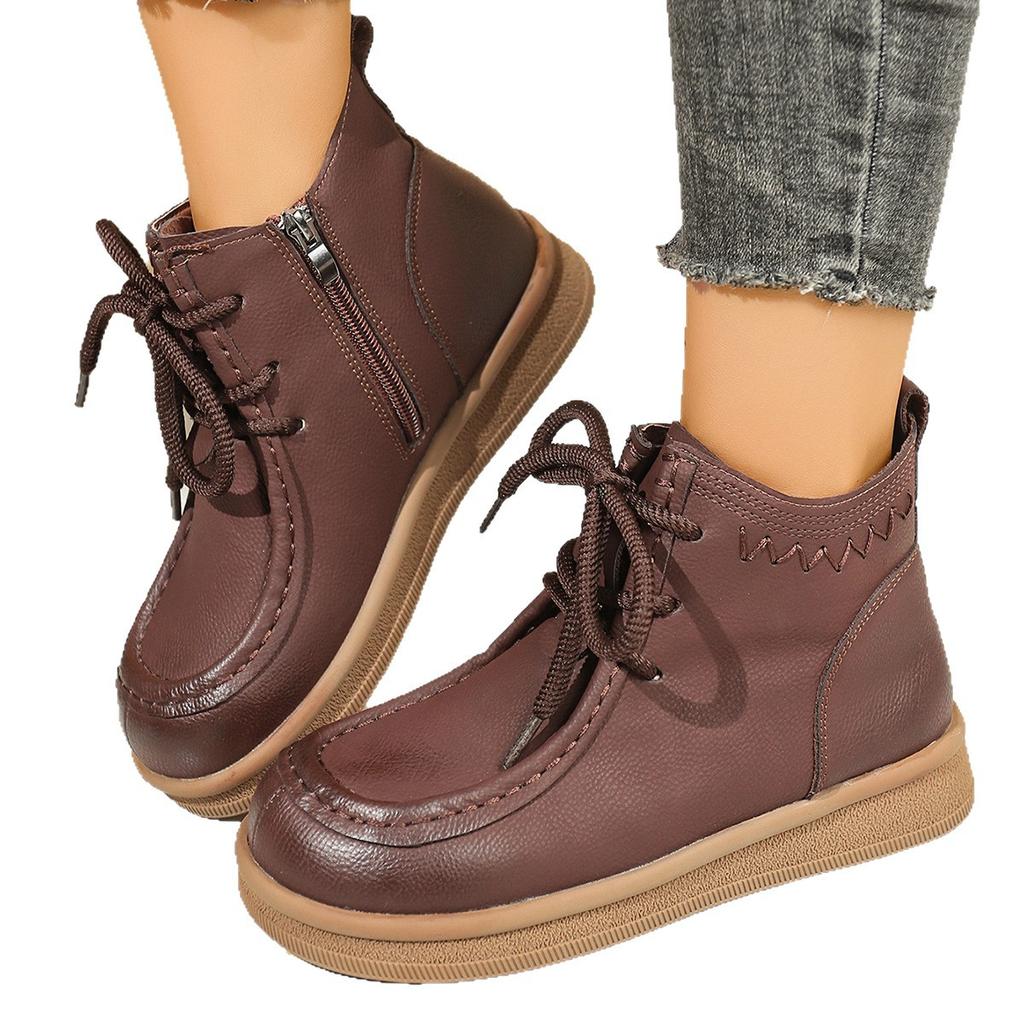 New foreign trade autumn and winter retro soft-soled matte leather Martin boots front lace-up thick-soled versatile medium-top men's and women's boots