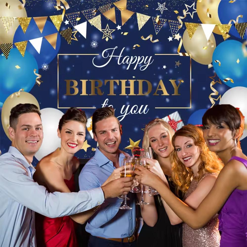 Celebrate Birthday Party Background Black Golden Party Hanging Banner School Decor