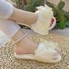 Casual Slippers Women Flat Low Heels Warm Plush Shoes for Women Solid Fur Butterfly Knot Pearl Slip On Winter Slides Plus Size