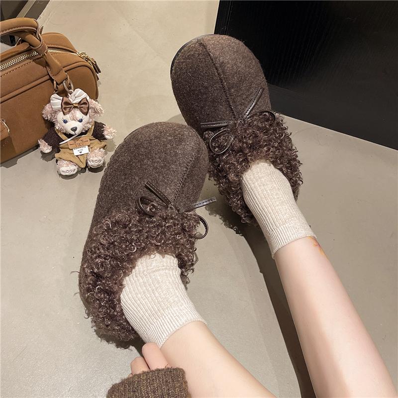 Winter 2026 New Cotton Shoes Bow Warm Heightened Platform Outside Wear Wrapped Hairy Flat Shoes Women
