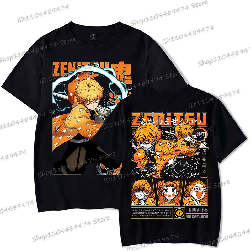 New Demon Slayer Zenitsu Agatsuma T Shirt Men Fashion Manga T-shirts Cool Two-sided Graphics Unisex Tops Anime Homme Camiseta