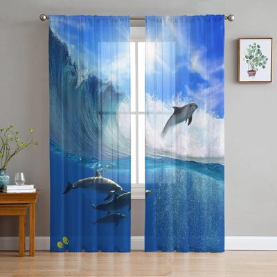 Sea Wave Sunshine Dolphin Fish Tulle Curtains for Living Room Drapes Window Sheer Modern Curtains for Bedroom Decor