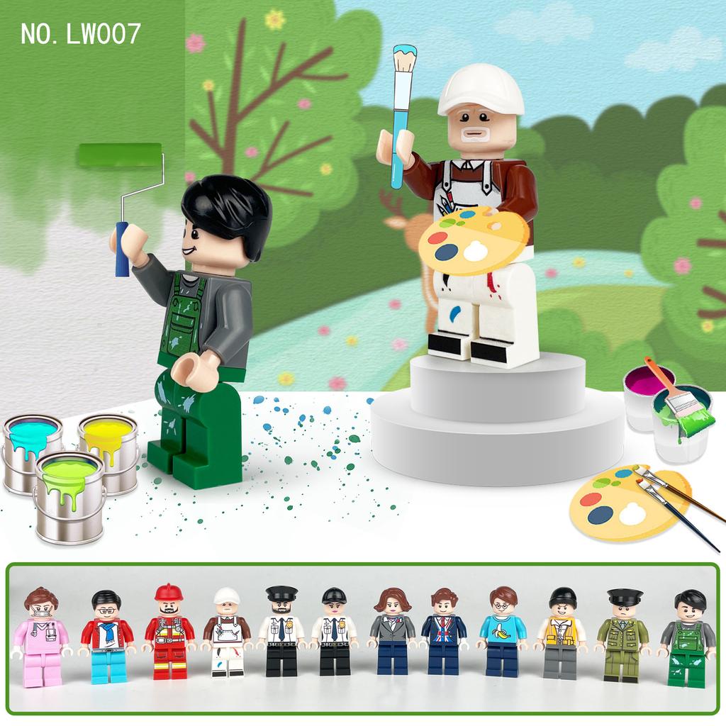 Lw007 Urban Professional Action Figure Small Particle Cartoon Blocks Toy Nurse Firefighter Police Racer Blocks