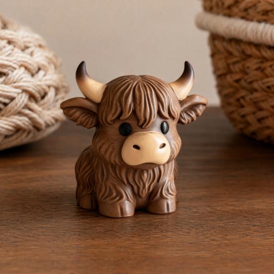 Highland Cow Pen Holder, Multifunctional Desk Organizer for Pens Makeup Brushes, Resin Cute Animal Small Storage Jar Decor for Home Office