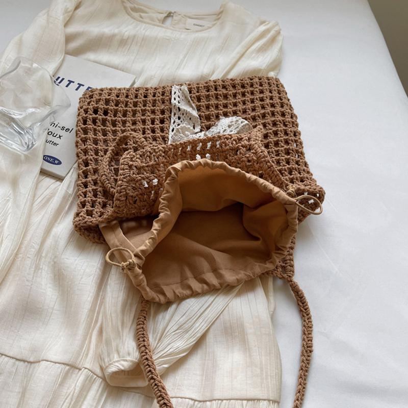 Yogodlns Natural Crochet Shoulder Bag for Women - Large Capacity Handwoven Beach Bag with Scarf, Summer Fashion Shopper Tote