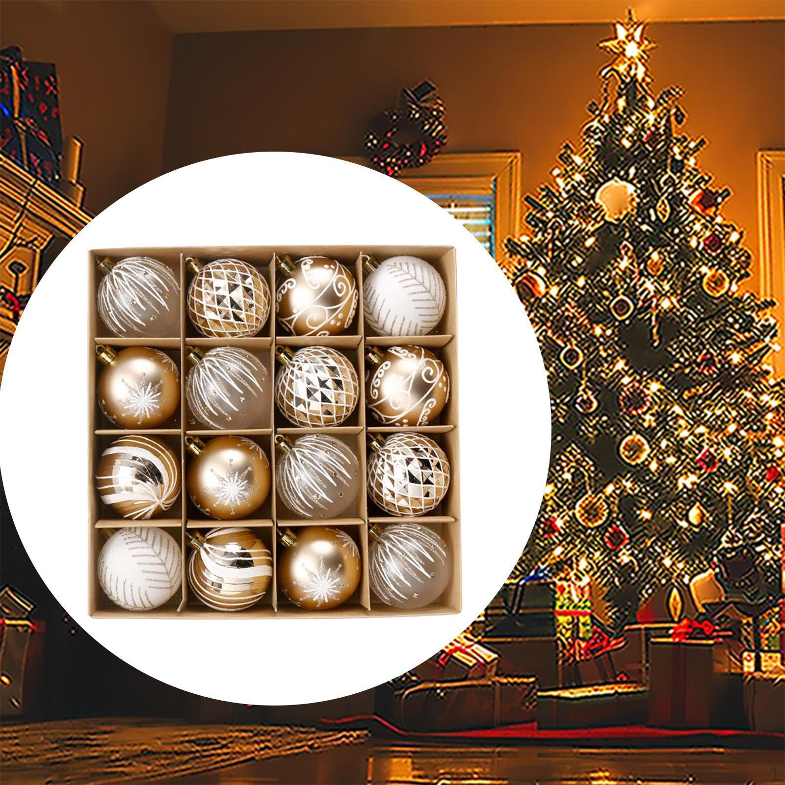 

16 Pieces Christmas Ball Ornaments Hanging Crafts Charm Pendants Xmas Decorations for Champagne White