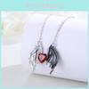 Pendant Feminine Heart Necklace With Angel Wing And Demon Design For Daily
