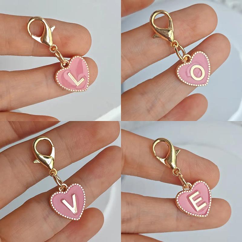 Cute Alphabet 26 Letters Heart Keychain For Bags Earphone Charm Pendants Accessories Gifts With Lobster Buckle