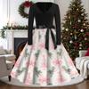 Women's Casual Vintage V-Neck Long Sleeve Dress with Christmas Print