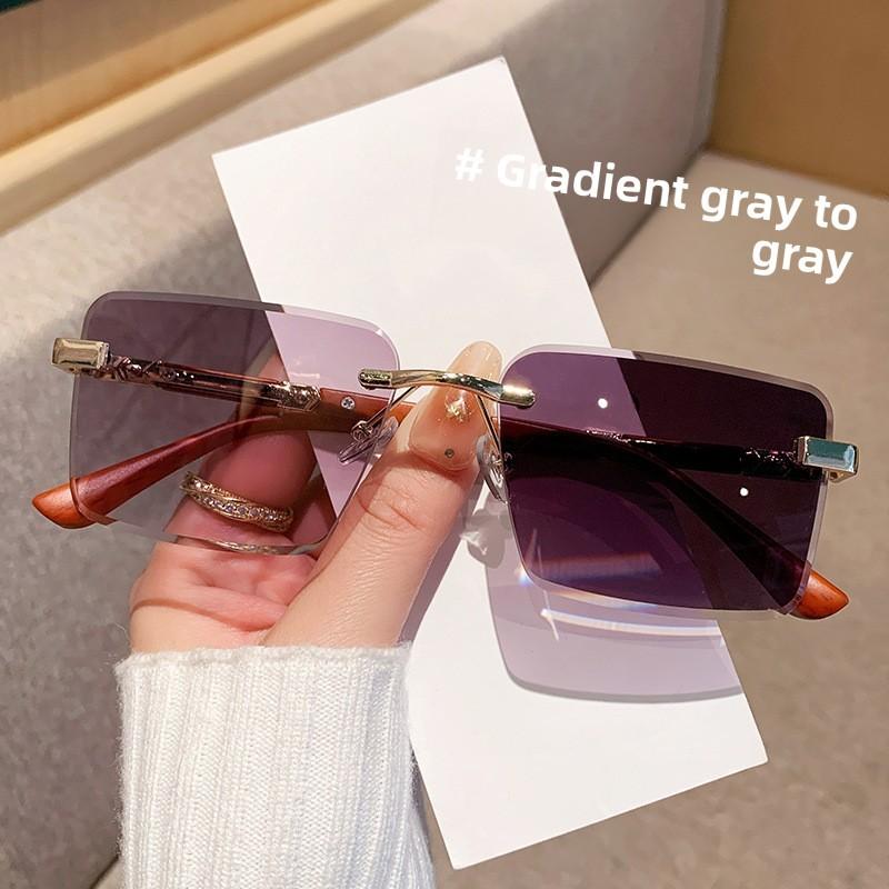 Trendy Frameless Gradient Grey Sun Glasses With Uv400 For Cycling And Parties
