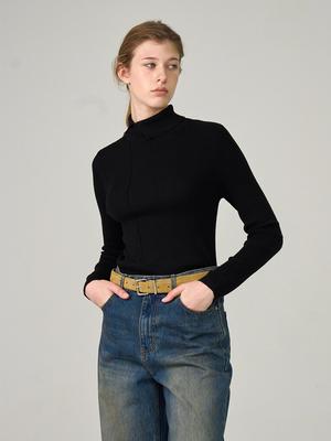 HUNCH Cut-Out Half-Neck Slim Knit Top (2Colors)