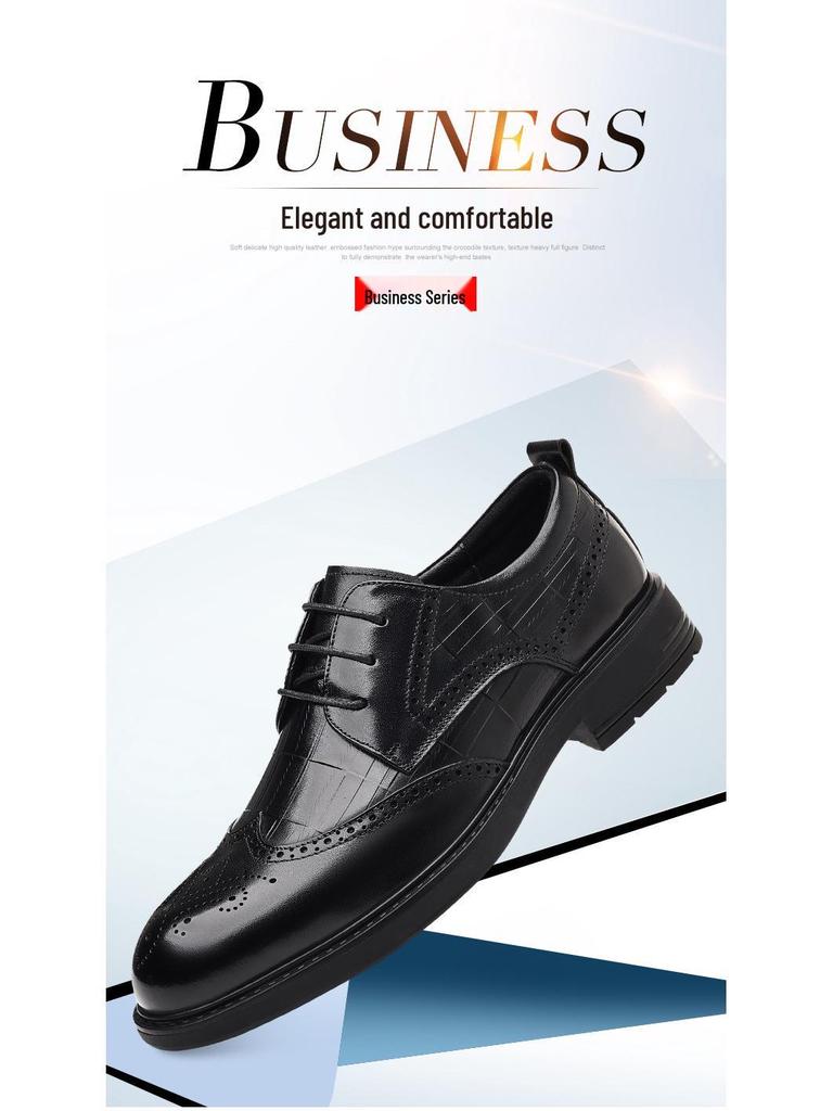 Men's Genuine Leather Crocodile Pattern Business Shoes - Comfortable, Wear-resistant, High-end Cowhide