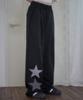 AMBLER Starlight Applique Embroidered Pintuck 2-Way Wide Training Sweatpants Ap1001 (Black)