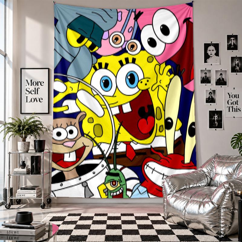 Wall TapestrySpongeBob Football Art Hanging Cloth Decorative Background Cover for Room Decoration