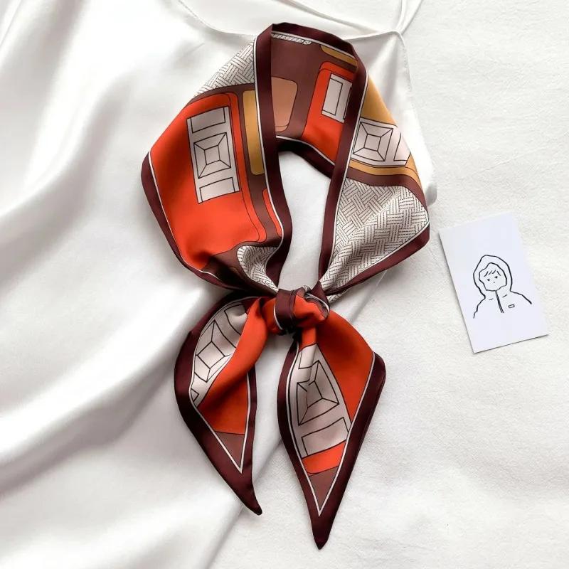 Silk Long Scarf Women Leopard Flamingo Print Luxury Hairband Narrow Scarves Small Neckerchief Summer Headband Ribbons Female