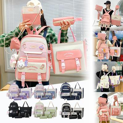 5PCS/set Kids School Bags Nylon Backpack Casual Children Shoulder Schoolbag