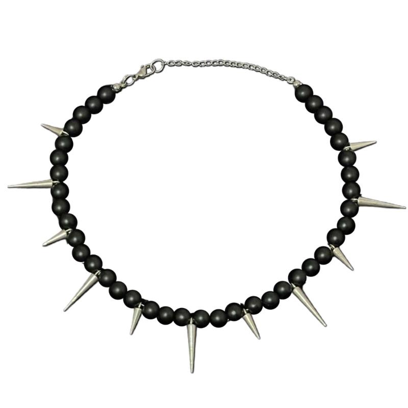 

Модный конусный жемчуг, черные бусины, подвески, ожерелья, цепочка-колье в стиле панк, украшения, готический шарм, оригинальные аксессуары 1
