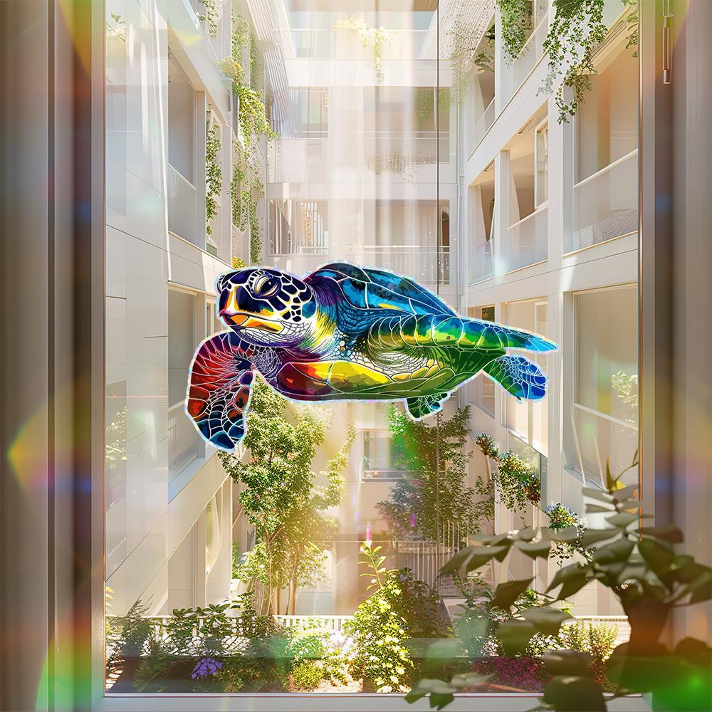 Laserowe Kolorowe Zwierzę Morskie Żółw Balkon Szklane Drzwi i Okno Antystatyczne Naklejki Okienne