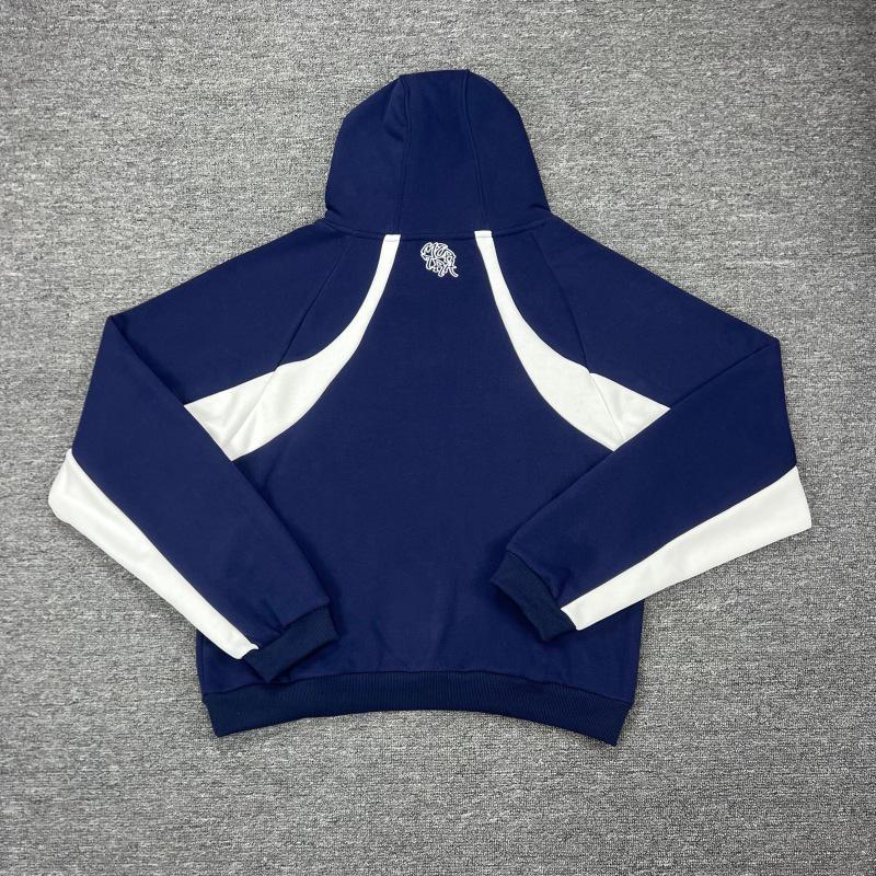 Unisex American Patchwork Batwing Sleeve Embroidered Fleece Hoodie and Casual Pants Set