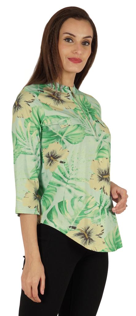 Inkmeso Fashionable Printed Casual Top For Women  s Mandarin Collar Relaxed-Fit Tunic