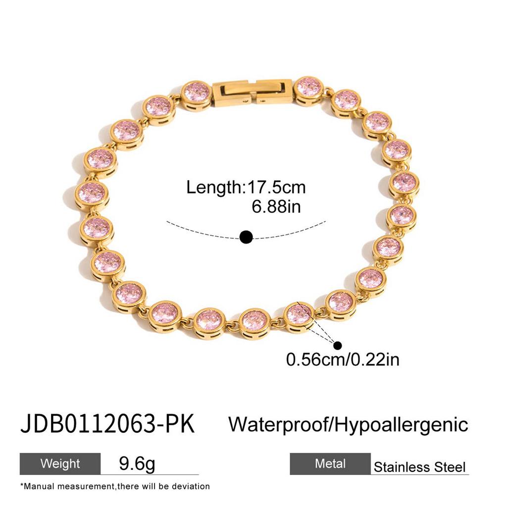 Fine Jewelry 316L Stainless Steel Star Chain Bracelets Women Bling Cubic Zirconia CZ Pink Heart Tennis Chain Bracelet