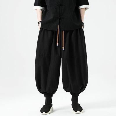 Spring Summer Men Wide Leg Pants Men Dark Wind Solid Color Casual Pants Japanese Styles Harun Pants Men Cotton Linen Lantern Pants