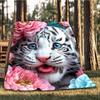1pc Tiger Flowers Throw Blanket Polyester Fiber, Lightweight Flannel, Soft & Warm, All Season Use for Outdoor, Camping Digital Print