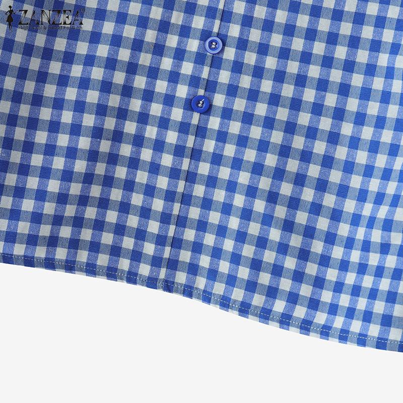 ZANZEA Blusa Casual da Donna con Scollo a V Maniche 3/4 Ampi Stampa a Quadri