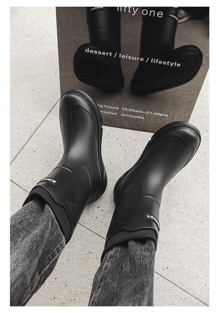 Men's Fashionable Waterproof Mid-Calf Non-Slip Rubber Boots - Warm Outdoor Short Boots